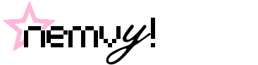 Logo with the word 'nemvy!' and a pink star on a white background